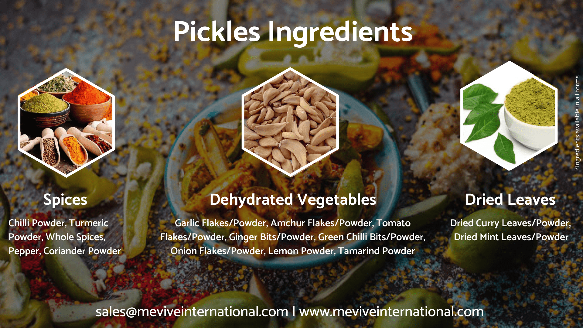 Pickle Ingredients List- Mevive International
